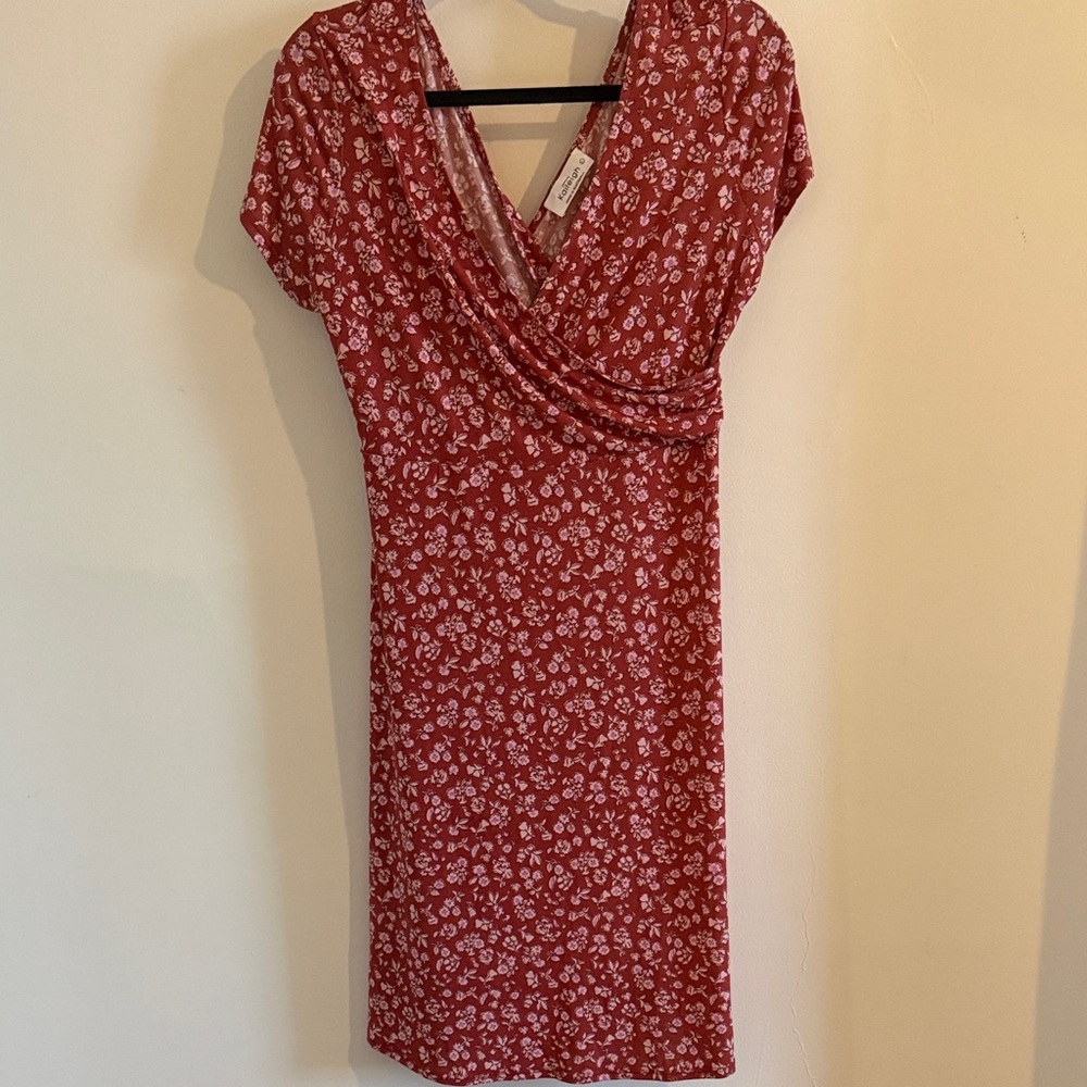 Women's Red Floral Wrap-Style Dress